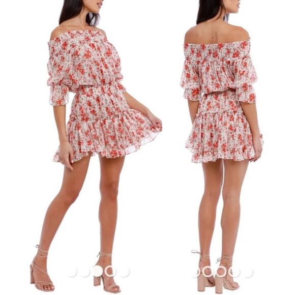 Misa Darla Poppy Floral Mini Dress Large Red Ruffle Romantic Feminine Coquette - Picture 16 of 16